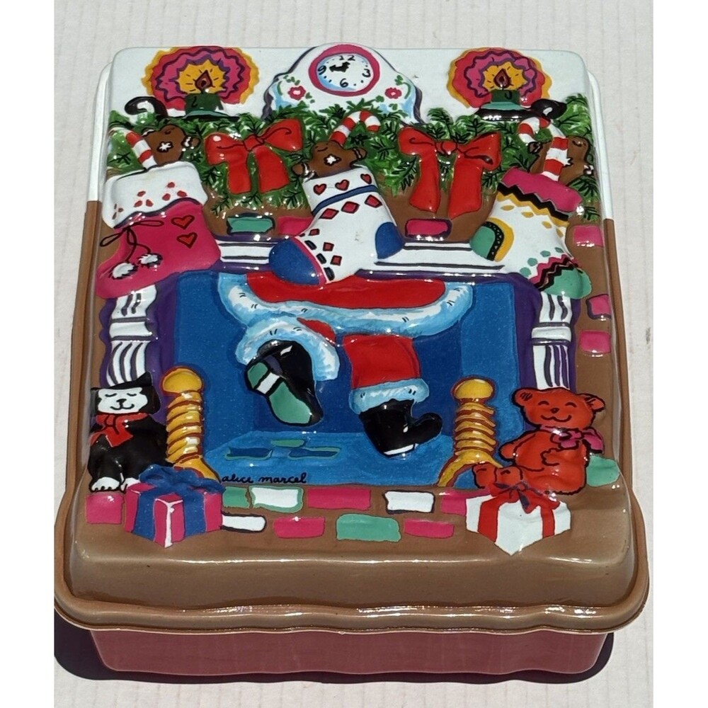 Ullman Plastic Container Cookies Candy Gift Fireplace Alice Marcel USA 3D Vtg